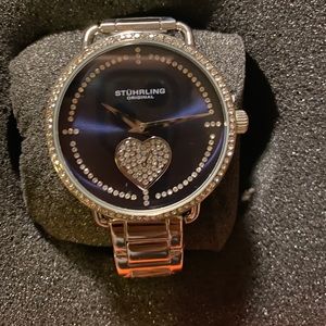 New Stuhrling Original Crystal Heart Watch Silver